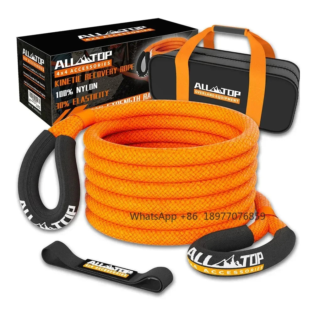 ALL-TOP Kinetic Recovery Rope, 48000 Lbs Extreme Duty 30% Elasticity Energy Snatch Strap For 4x4 Offroad Vehicle