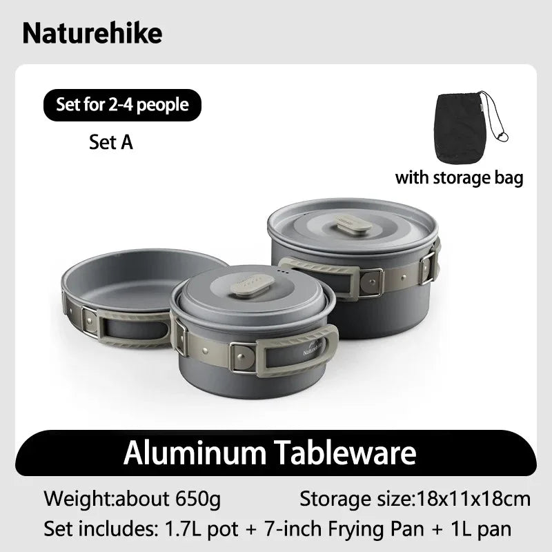 Naturehike Outdoor Pot Set,Camping Cooking Equipment,Portable Stainless Steel Frying Pan Hanging Pot,Hiking Picnic Tableware