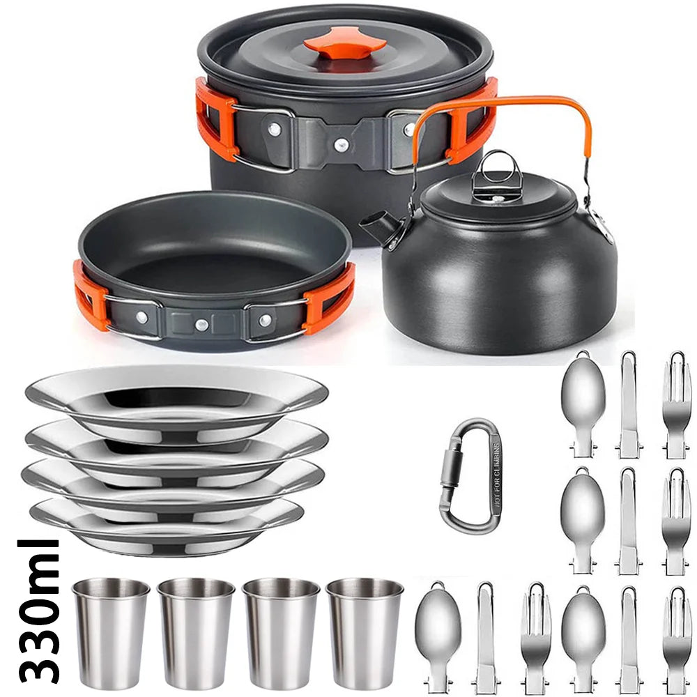 Outdoor camping cooker portable camping equipment aluminum products outdoor tableware kettle cooker set picnic combination set