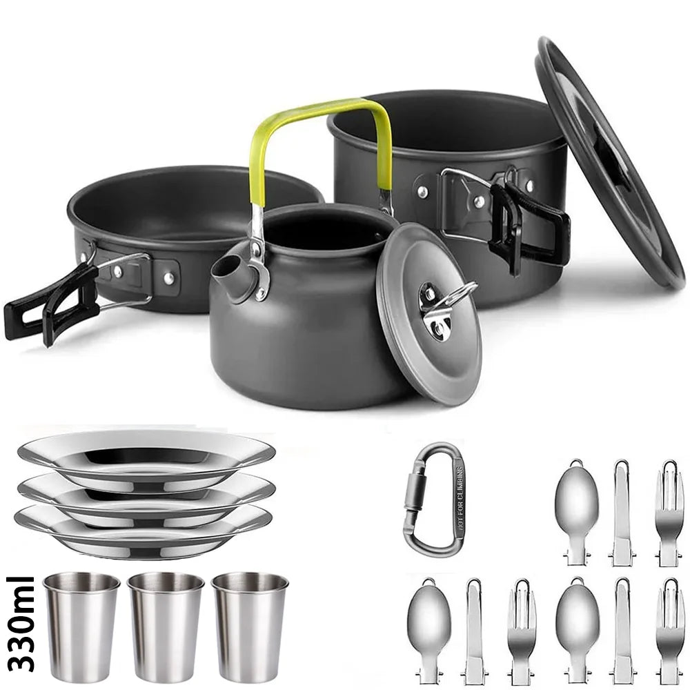 Outdoor camping cooker portable camping equipment aluminum products outdoor tableware kettle cooker set picnic combination set