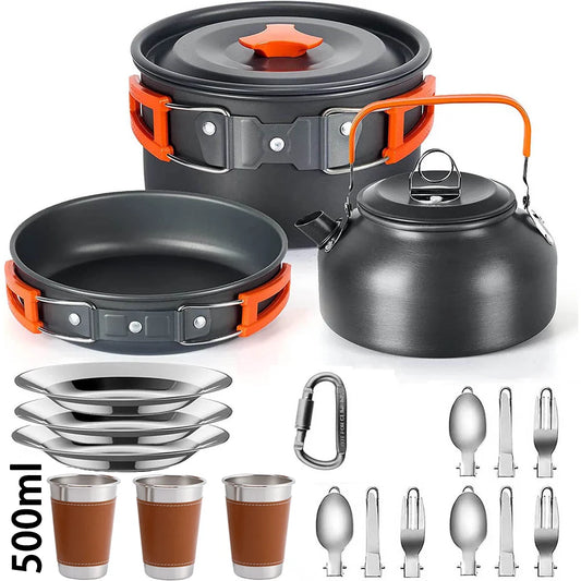Outdoor camping cooker portable camping equipment aluminum products outdoor tableware kettle cooker set picnic combination set