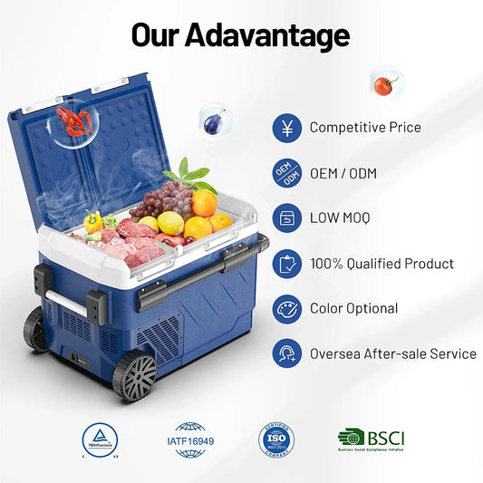 Alpicool ZAW40 Portable Camping Dual Zone Freezer 12V 24V Compressor Refrigerator with Handle and Wheels for Home Car Trip