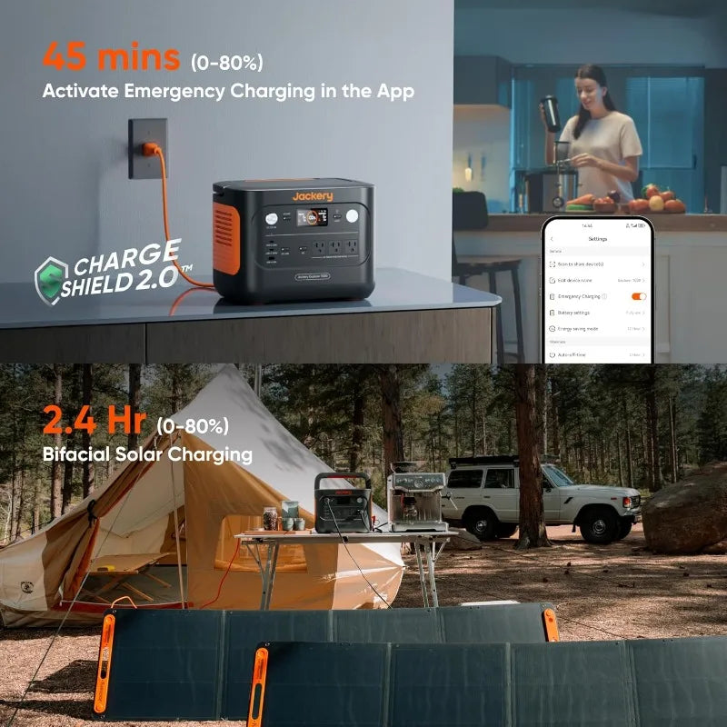 Jackery Solar Generator 1000 v2 with 100W Solar Panel,1070Wh Portable Power Station LiFePO4 Battery,1500W AC/100W USB-C Output,1