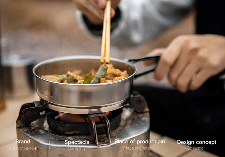 MOUNTAINHIKER 5PCS Camping Cookware 304 Stainless Steel Portable Outdoor Tableware Cookset Cooking Kit Pan Pot Hiking BBQ Picnic