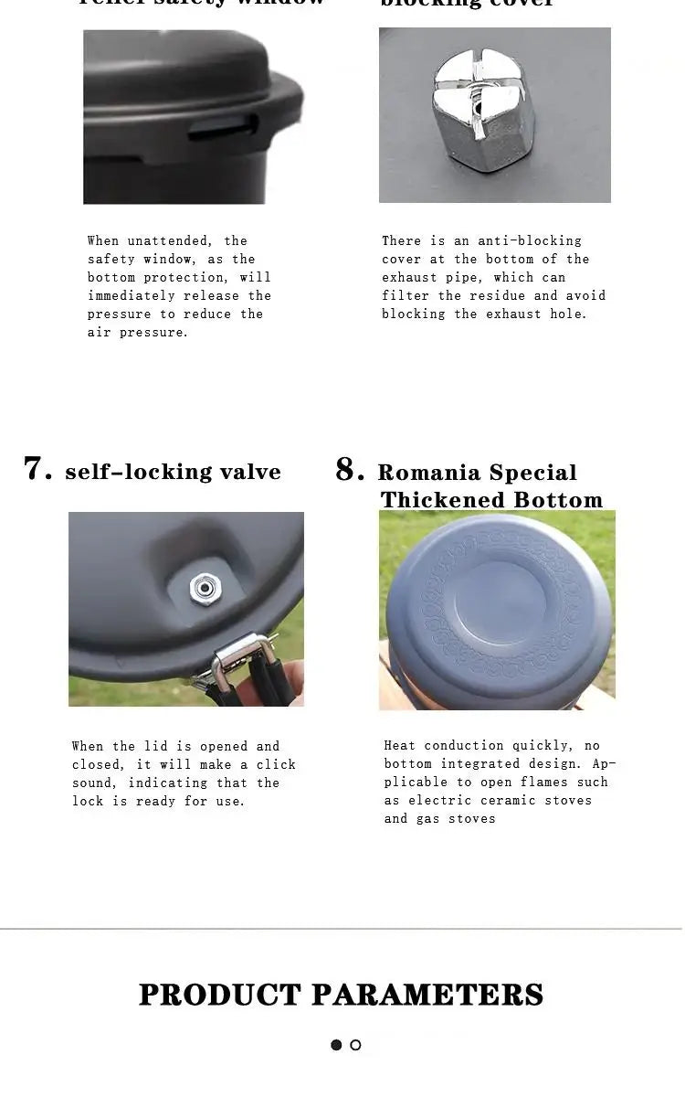 Portable Folding Outdoor Pressure Cooker Hiking Mountaineering Pressure Cooker 80kpa Plateau Cookware Camping Mini 1.8L