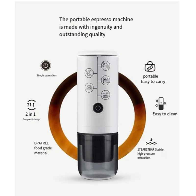 AFOURT-Travel Portable Espresso Coffee Machine For Car &Home Camping Coffee Maker 3In1 Capsule Powder For Nespresso/Dolce Gusto