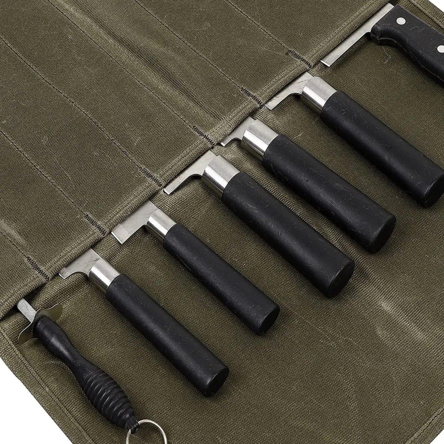 Chef Knife Bag Kitchen Roll Bag Heavy Duty Canvas Waxed Canvas Portable Durable Waterproof Knife Storage Camping BBQ