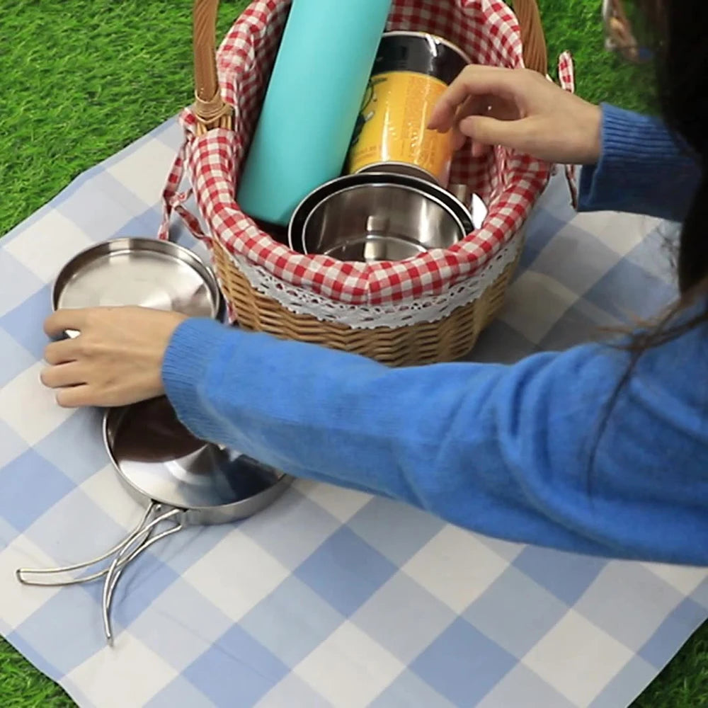 4Pcs/set Stainless Steel Camping Cookware Set - Pot, Bowl & Utensils for Hiking, Picnic, Outdoor Cooking Portable Nesting Design