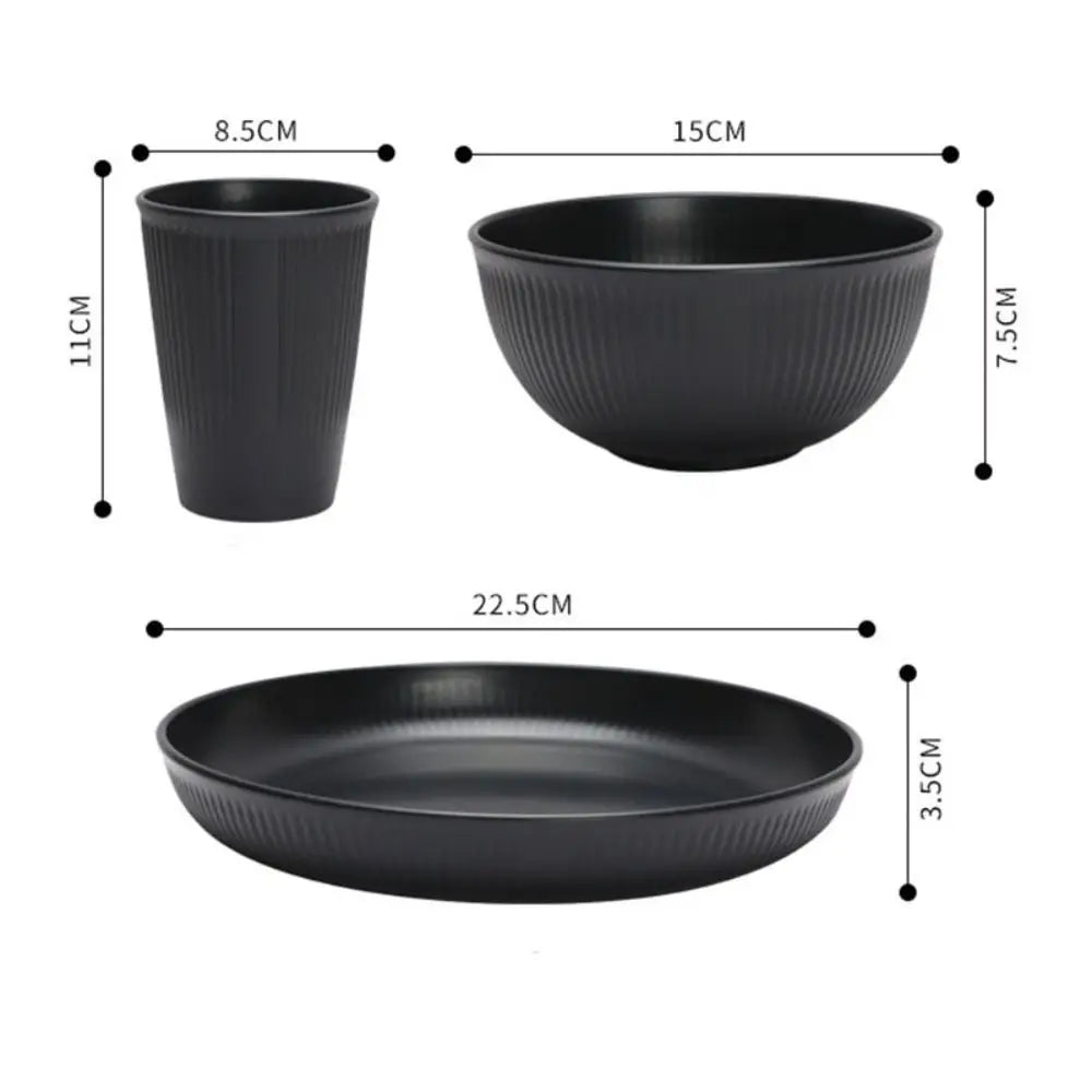Black plastic cutlery set plates spitting dishes bowl cups cutlery for outdoor camping party