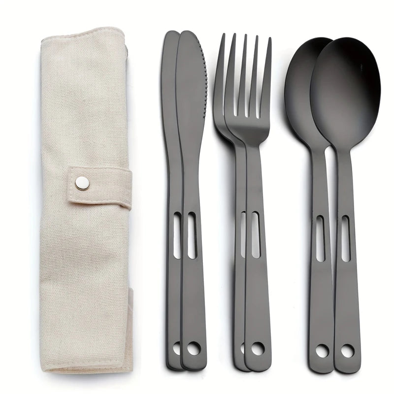 6PCS Stainless Steel Camping Cutlery Set Portable Travel Picnic Utensils Fork Spoon Knife Outdoor Dinnerware for Hiking