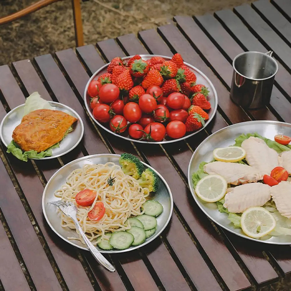 Stainless Steel Plates Camping Plates Reusable Dinner Plates Feeding Serving Tableware for Outdoor Camping Hiking Picnic BBQ