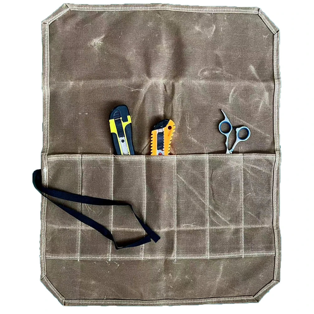 Chef Knife Bag Kitchen Roll Bag Heavy Duty Canvas Waxed Canvas Portable Durable Waterproof Knife Storage Camping BBQ