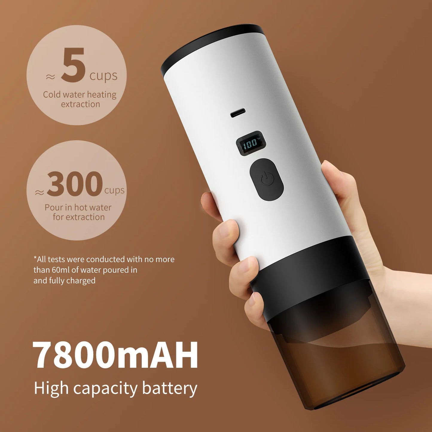 Portable electric coffee machine, capsule coffee maker with wireless heating function, suitable for cars and home camping