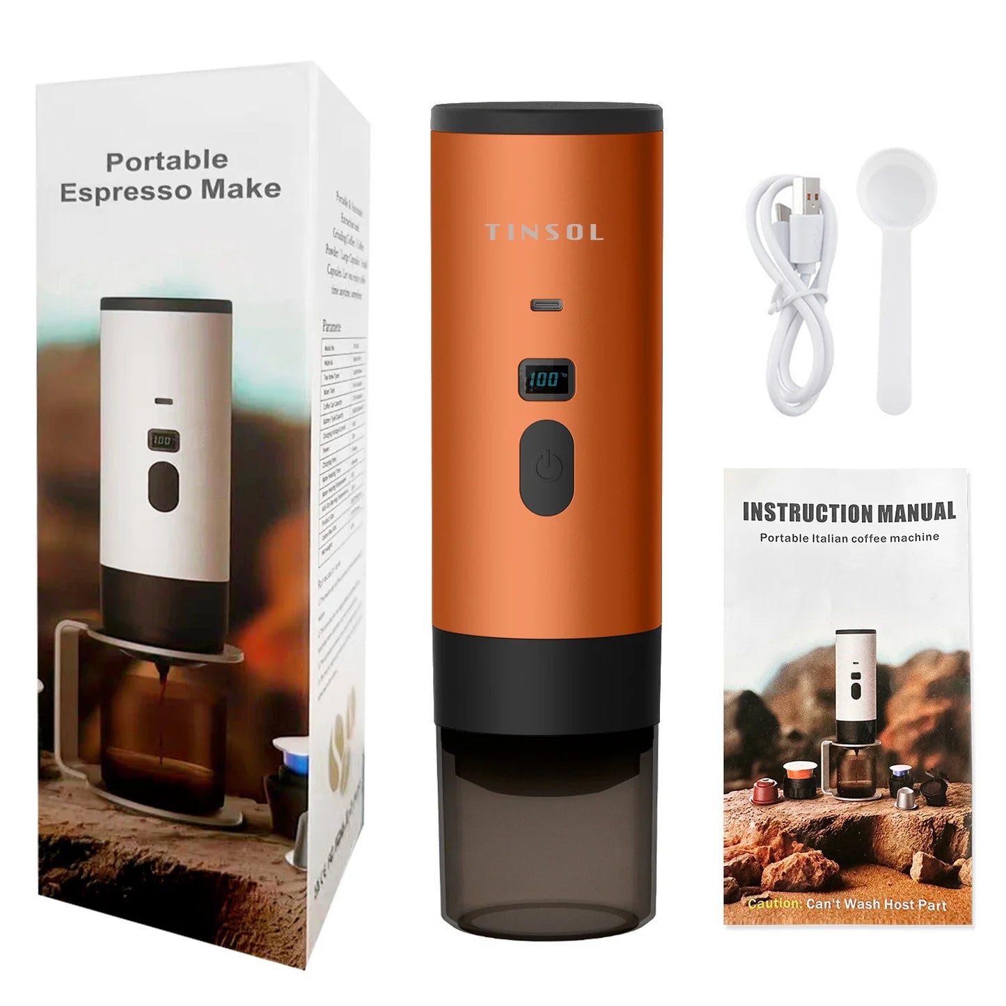 Portable electric coffee machine, capsule coffee maker with wireless heating function, suitable for cars and home camping