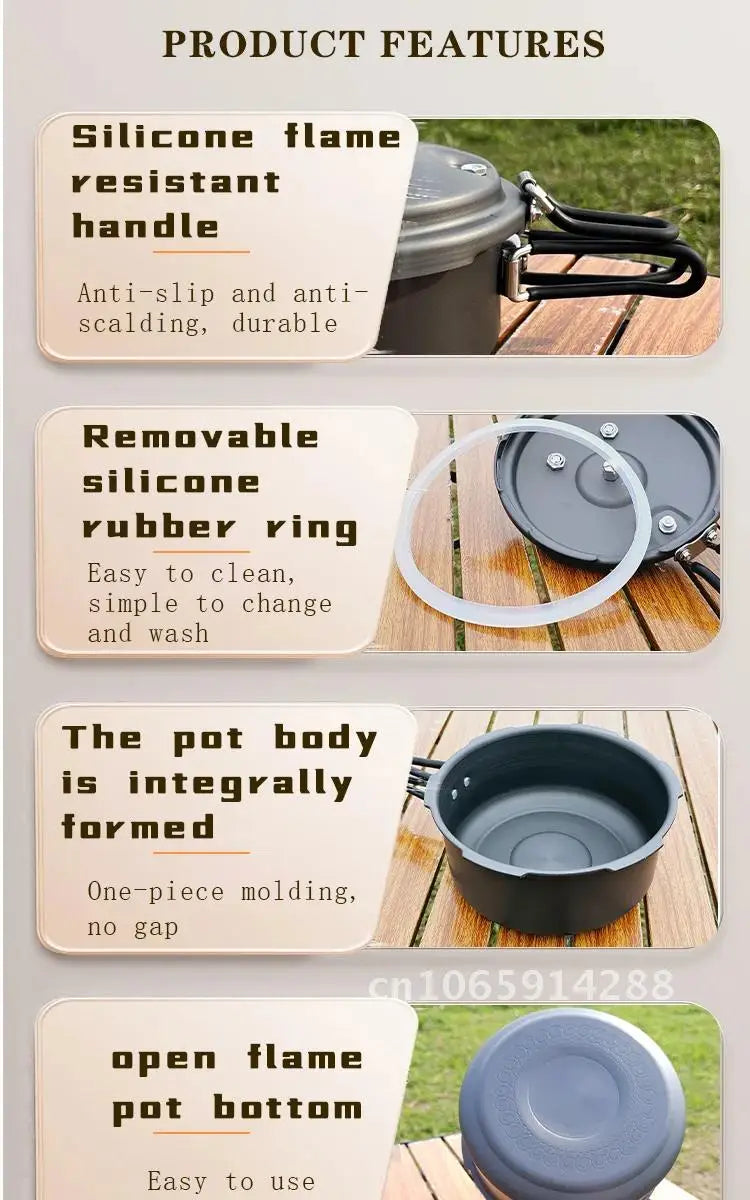 Portable Folding Outdoor Pressure Cooker Hiking Mountaineering Pressure Cooker 80kpa Plateau Cookware Camping Mini 1.8L