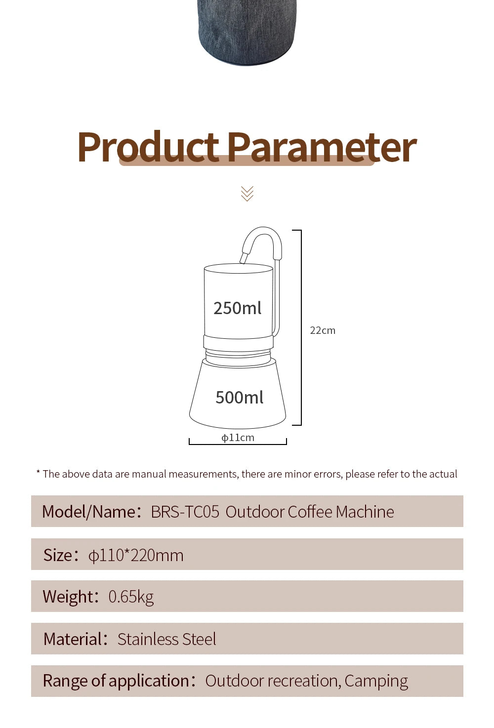 BRS Camping Stovetop Coffee Distiller Outdoor Brewed Coffee Grinder Maker Stainless Steel Moka Pot for Picnic Office Home
