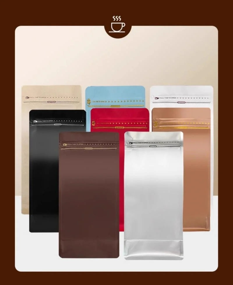 StoBag 50pcs Coffee Beans Bag Packaging with/No Valve Aluminum Foil Sealed for Powder Nuts Storage Reusable Pouches