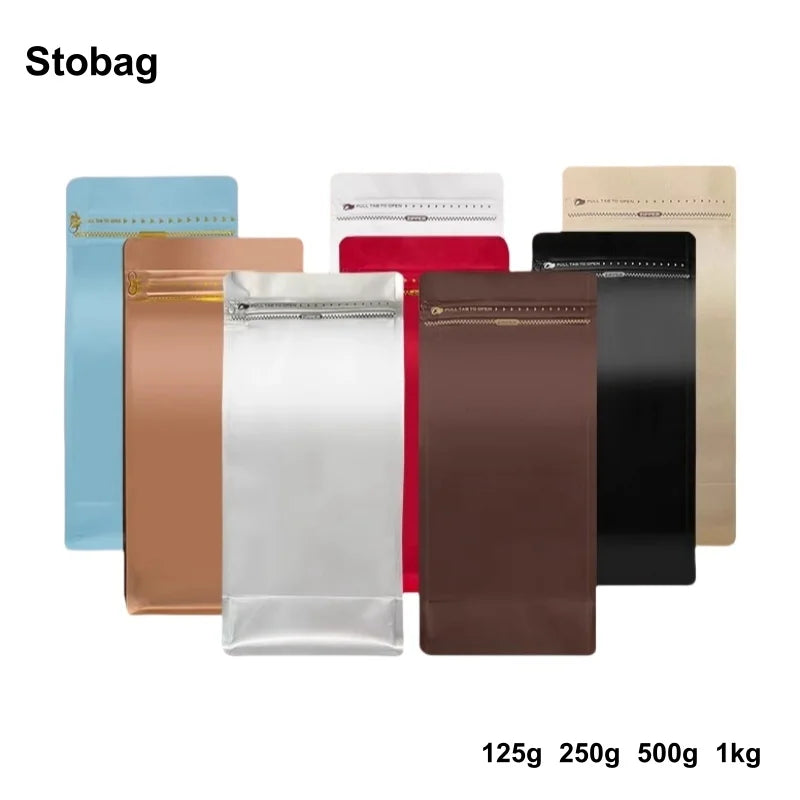StoBag 50pcs Coffee Beans Bag Packaging with/No Valve Aluminum Foil Sealed for Powder Nuts Storage Reusable Pouches