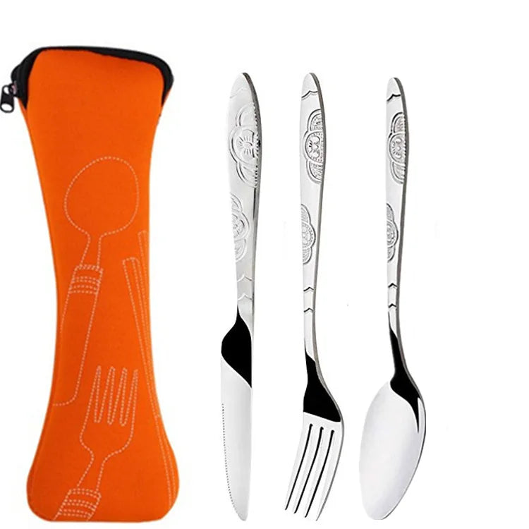 Portable 3 Piece Steel Cutlery Set for Camping and Traveling