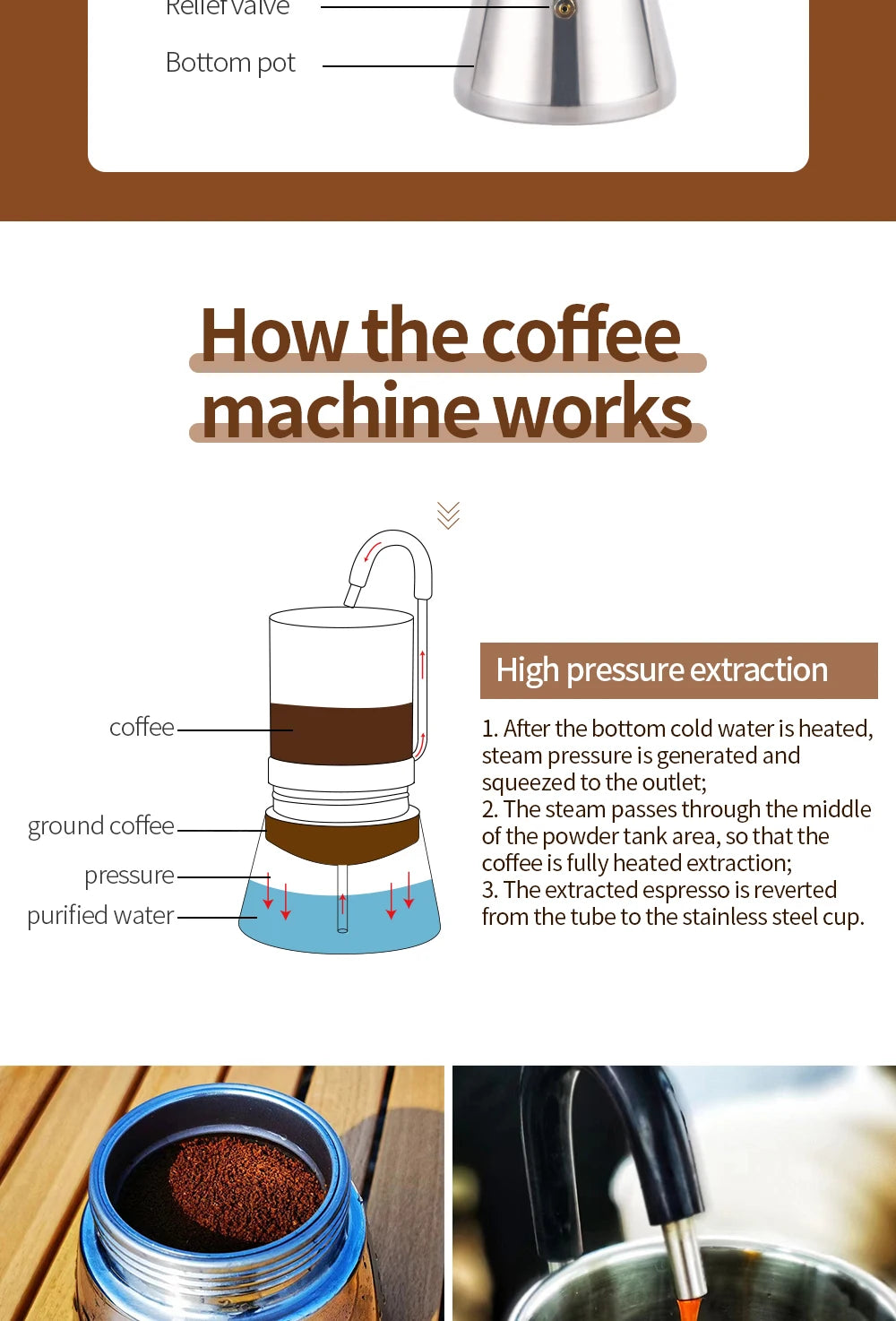 BRS Camping Stovetop Coffee Distiller Outdoor Brewed Coffee Grinder Maker Stainless Steel Moka Pot for Picnic Office Home