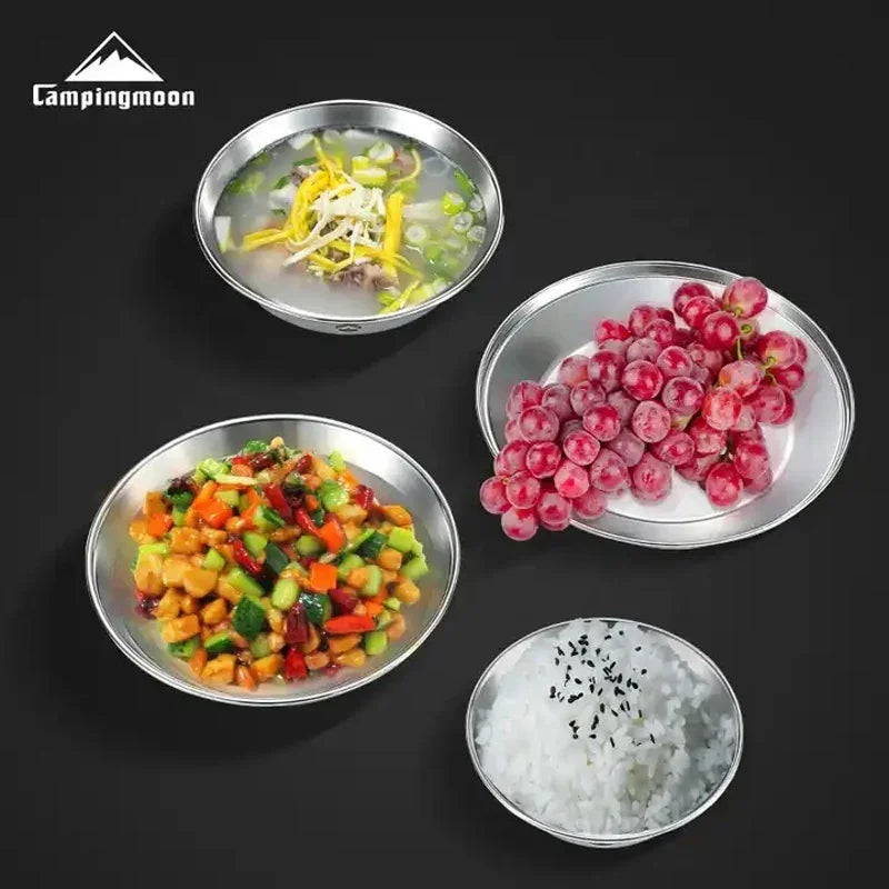 CAMPINGMOON Stainless Steel 304 Bowl Plate Dish Camping Cookware Set Japan Korea Style BBQ Outdoor Dish 8 Piece With Plate Set