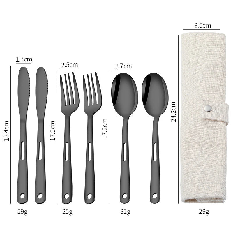 6PCS Stainless Steel Camping Cutlery Set Portable Travel Picnic Utensils Fork Spoon Knife Outdoor Dinnerware for Hiking