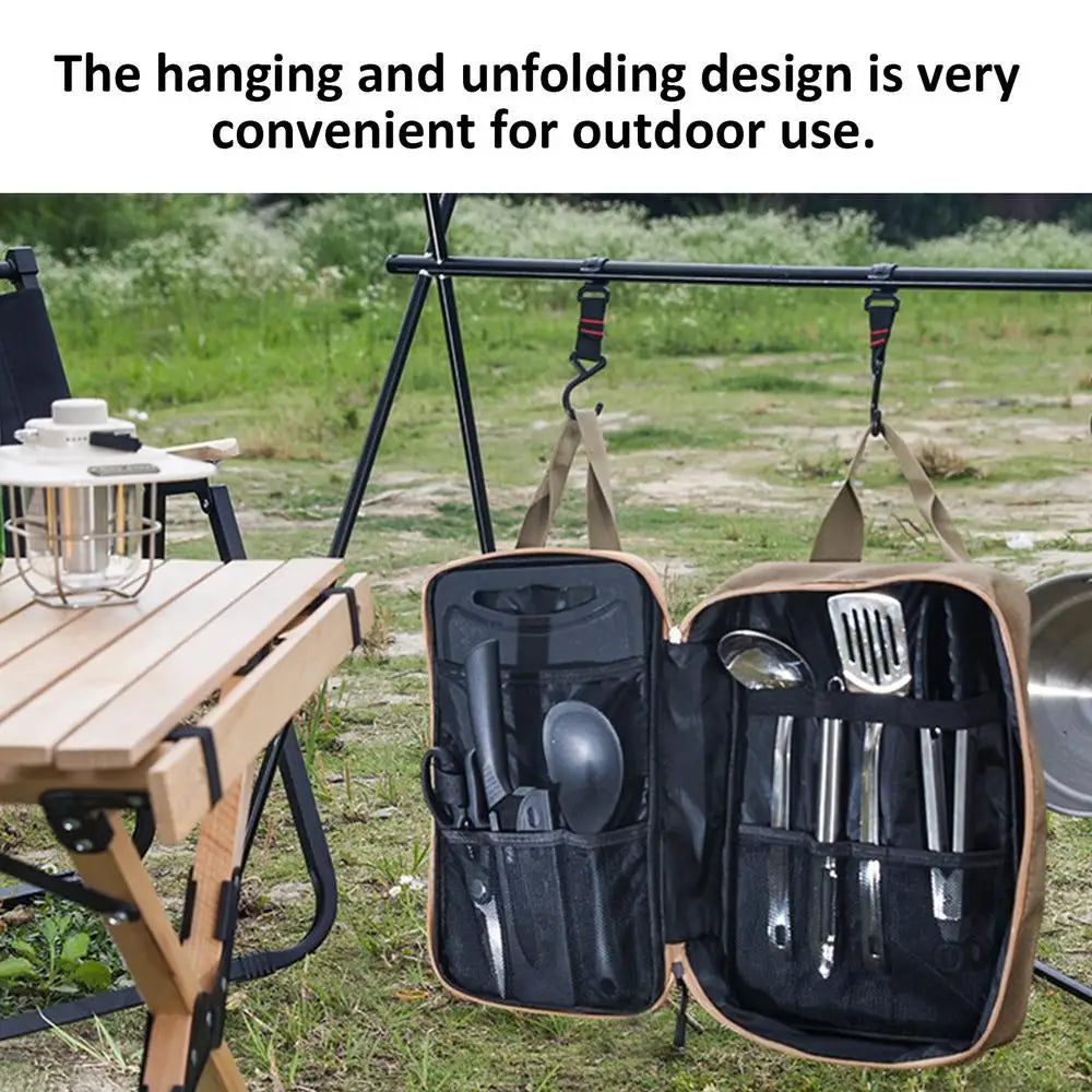 8pcs Camping Kitchen Cookware Set Portable Outdoor Travel Utensils Stainless Steel Cooking and Grilling Set for BBQ Picnic