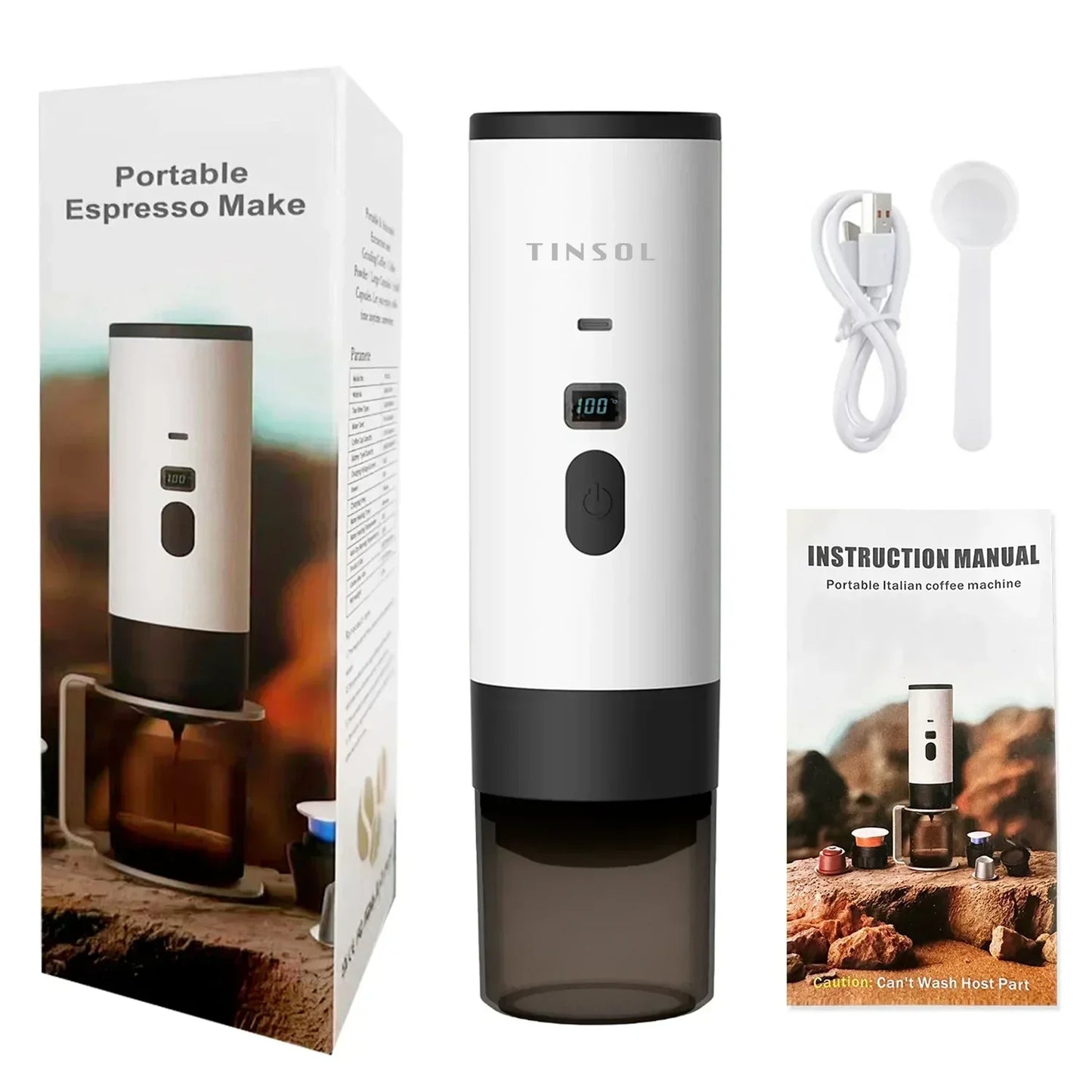 Portable electric coffee machine, capsule coffee maker with wireless heating function, suitable for cars and home camping