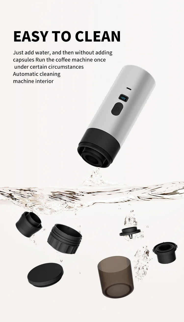 Portable electric coffee machine, capsule coffee maker with wireless heating function, suitable for cars and home camping