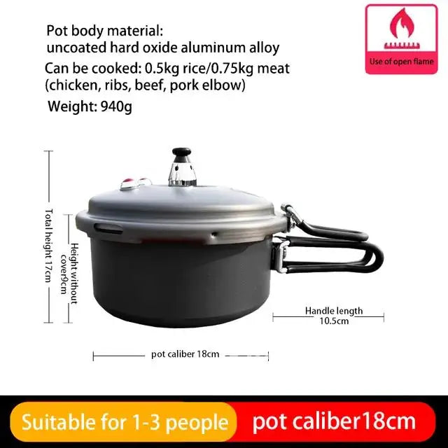Portable Folding Outdoor Pressure Cooker Hiking Mountaineering Pressure Cooker 80kpa Plateau Cookware Camping Mini 1.8L