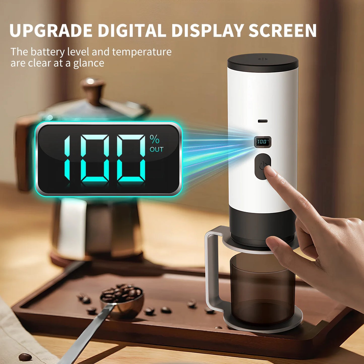 Portable electric coffee machine, capsule coffee maker with wireless heating function, suitable for cars and home camping