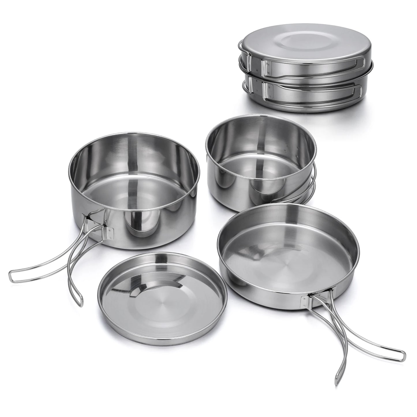 4Pcs/set Stainless Steel Camping Cookware Set - Pot, Bowl & Utensils for Hiking, Picnic, Outdoor Cooking Portable Nesting Design