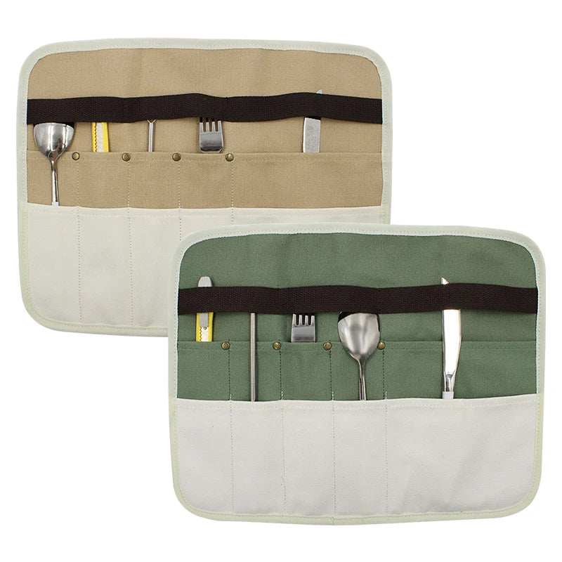 Camping Utensil Bag, Knife Roll Bag for Chefs Canvas Roll Up Culinary Bag Tableware