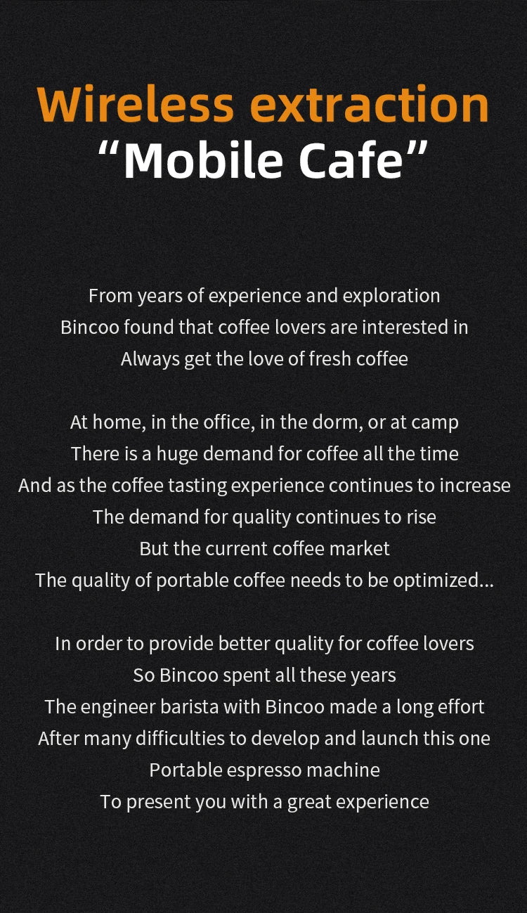 Bincoo Camping Portable Coffee Machine，Electric Wireless Heating Concentrate Extraction Espresso Machine，Design RedDot Award Hot