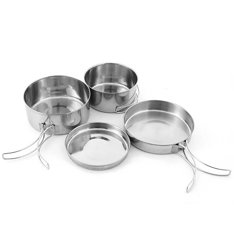 4Pcs/set Stainless Steel Camping Cookware Set - Pot, Bowl & Utensils for Hiking, Picnic, Outdoor Cooking Portable Nesting Design