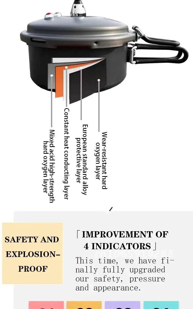 Portable Folding Outdoor Pressure Cooker Hiking Mountaineering Pressure Cooker 80kpa Plateau Cookware Camping Mini 1.8L