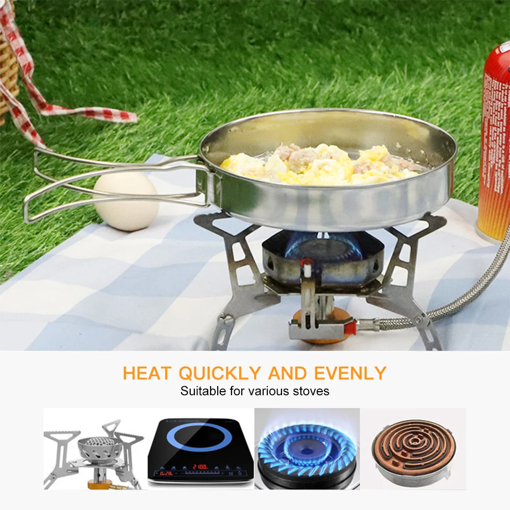 4Pcs/set Stainless Steel Camping Cookware Set - Pot, Bowl & Utensils for Hiking, Picnic, Outdoor Cooking Portable Nesting Design