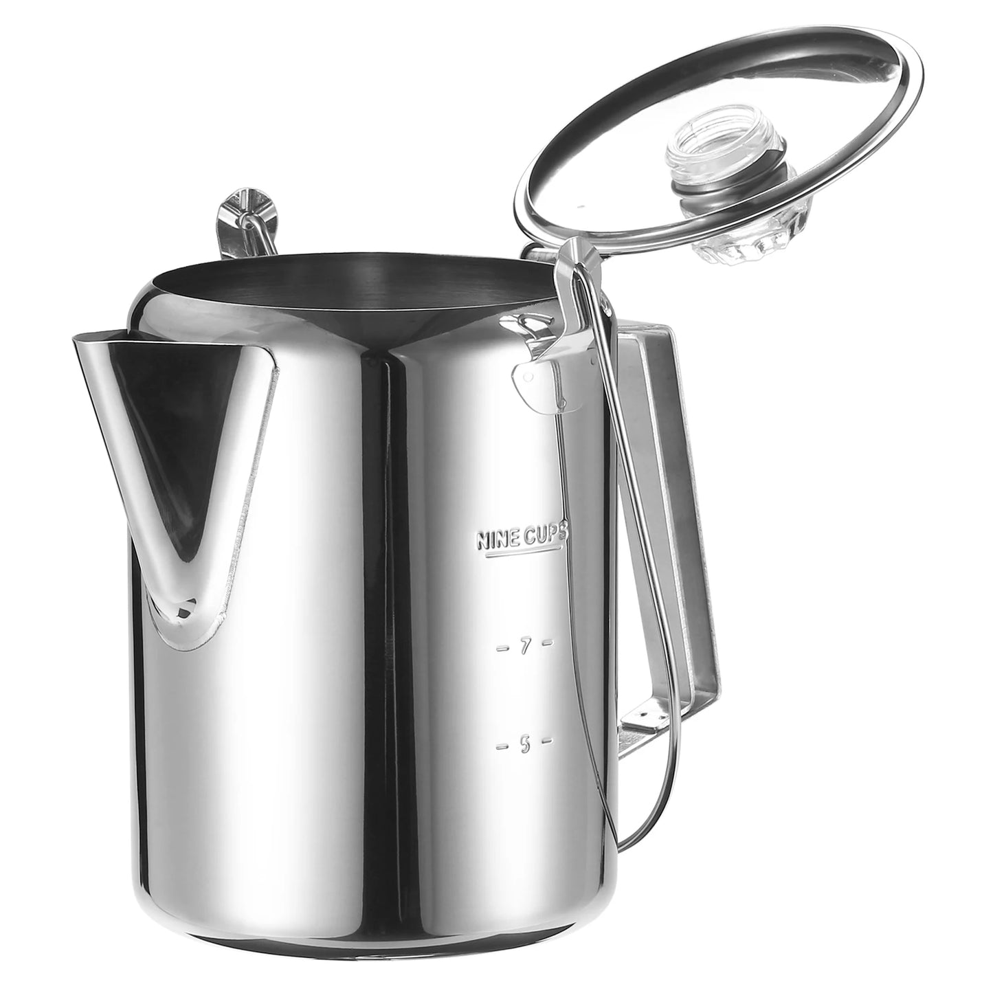 1.2L Outdoor 9 Cup Stainless Steel Percolator Coffee Pot Coffee Maker for Camping Home Kitchen