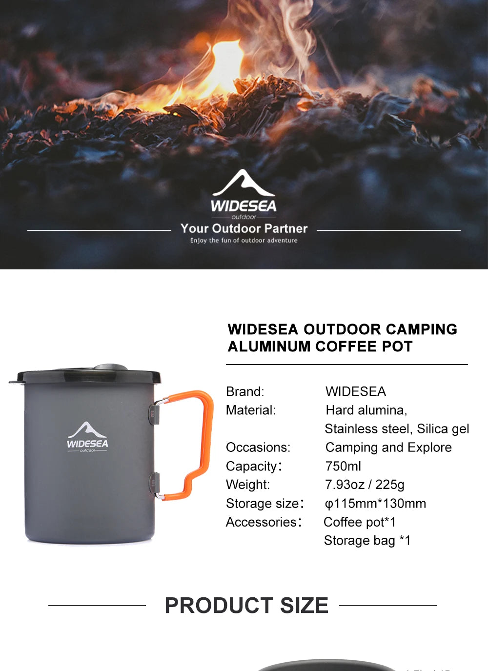 Widesea Camping Coffee Pot with French Press Outdoor Cup Mug Cookware for Hiking Trekking