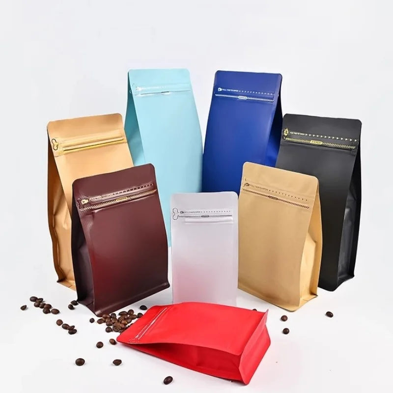 StoBag 50pcs Coffee Beans Bag Packaging with/No Valve Aluminum Foil Sealed for Powder Nuts Storage Reusable Pouches