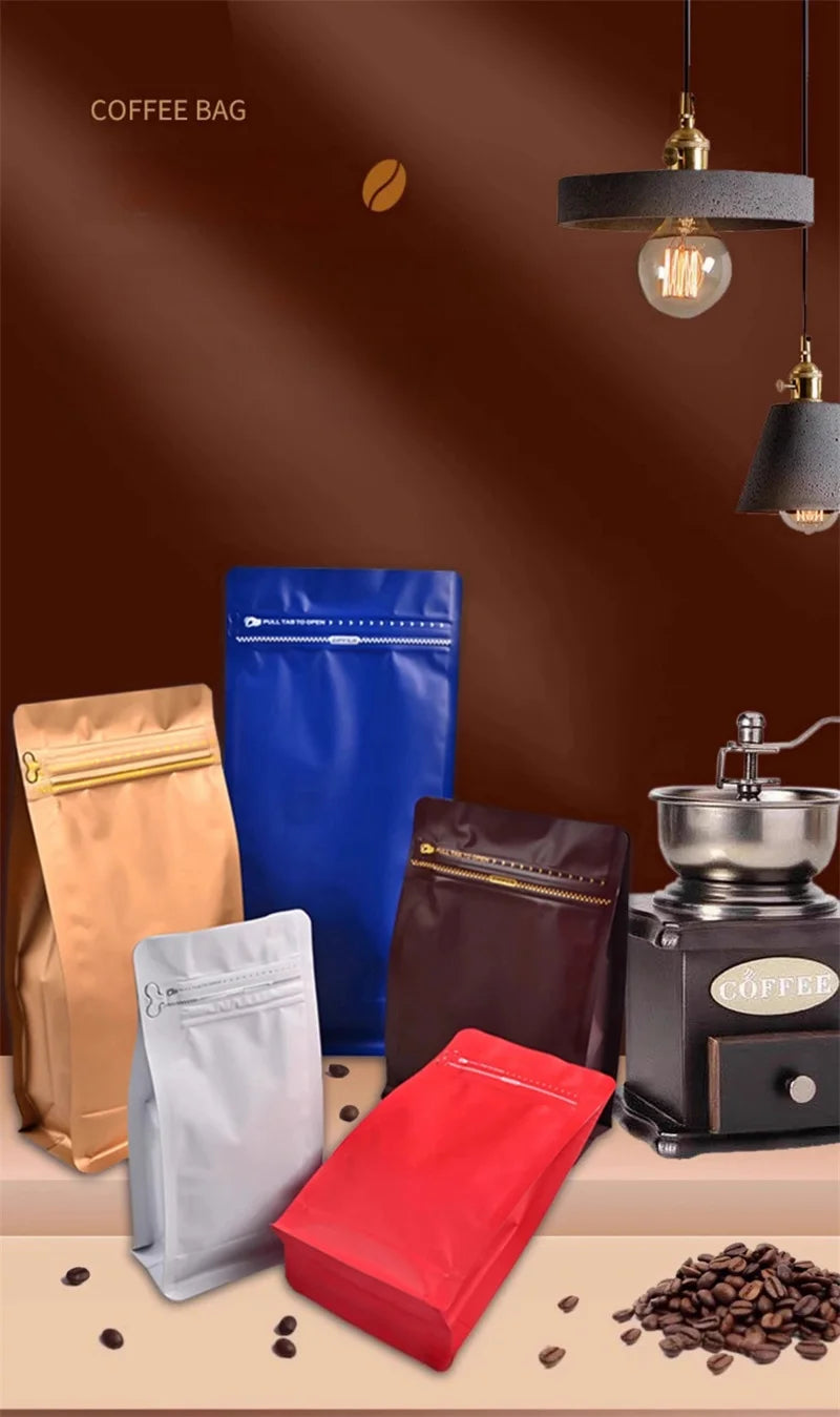 StoBag 50pcs Coffee Beans Bag Packaging with/No Valve Aluminum Foil Sealed for Powder Nuts Storage Reusable Pouches