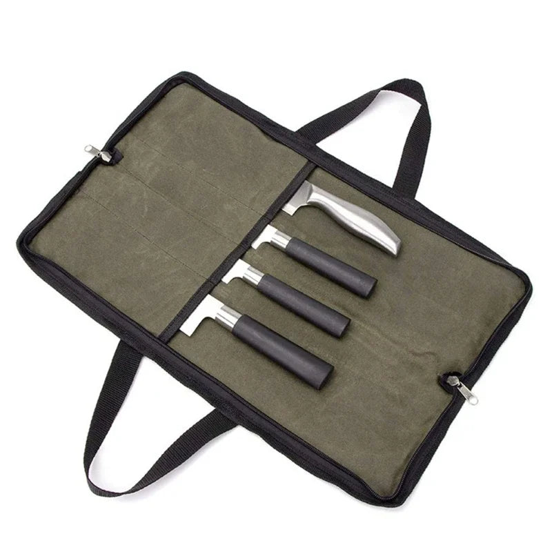 Chef Knife Bag Kitchen Roll Heavy Duty Waxed Canvas Chef Knife Bag Kitchen Roll Bag Portable Durable Storage Camping