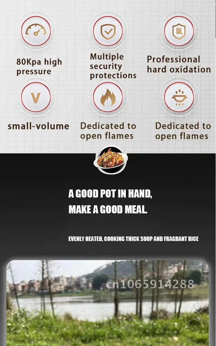 Portable Folding Outdoor Pressure Cooker Hiking Mountaineering Pressure Cooker 80kpa Plateau Cookware Camping Mini 1.8L