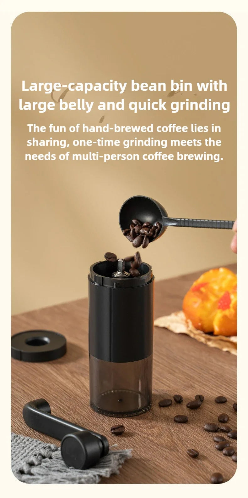 2025 New Hand Cranked Coffee Grinder Portable Adjustable Grinder Home Outdoors Travel Hand Crank Coffee Utensil
