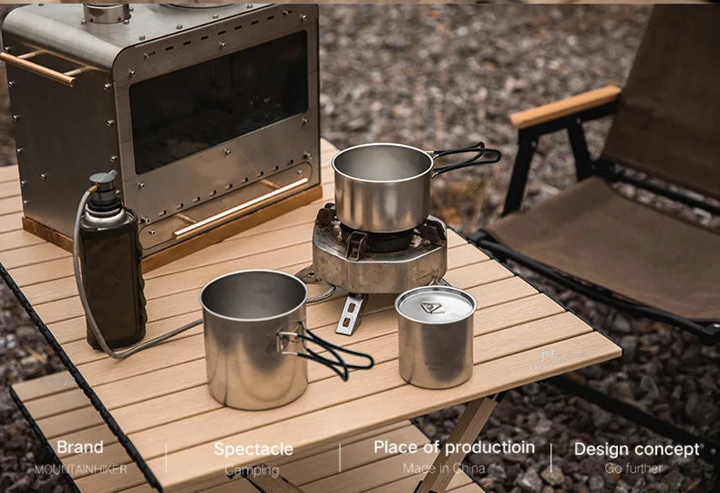 MOUNTAINHIKER 5PCS Camping Cookware 304 Stainless Steel Portable Outdoor Tableware Cookset Cooking Kit Pan Pot Hiking BBQ Picnic