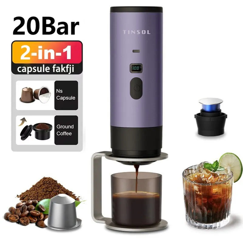 Portable electric coffee machine, capsule coffee maker with wireless heating function, suitable for cars and home camping