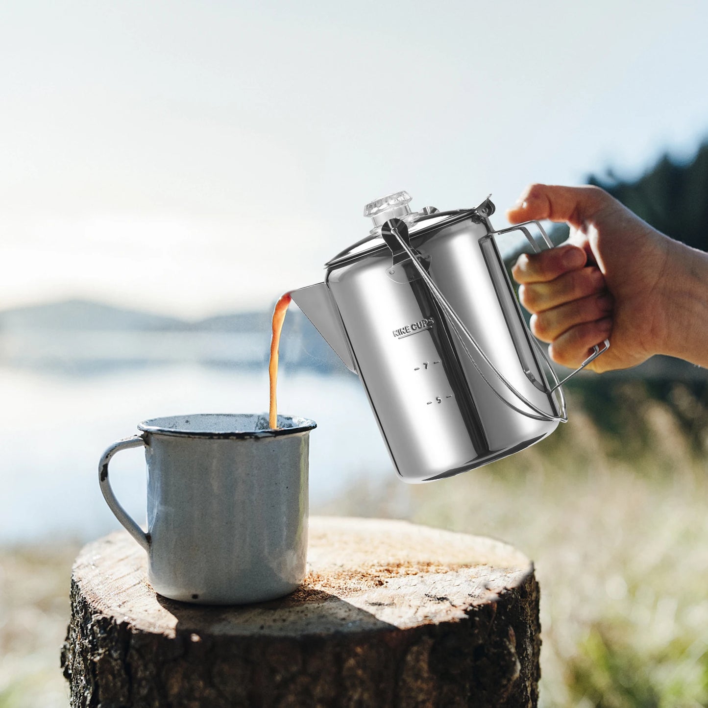 1.2L Outdoor 9 Cup Stainless Steel Percolator Coffee Pot Coffee Maker for Camping Home Kitchen