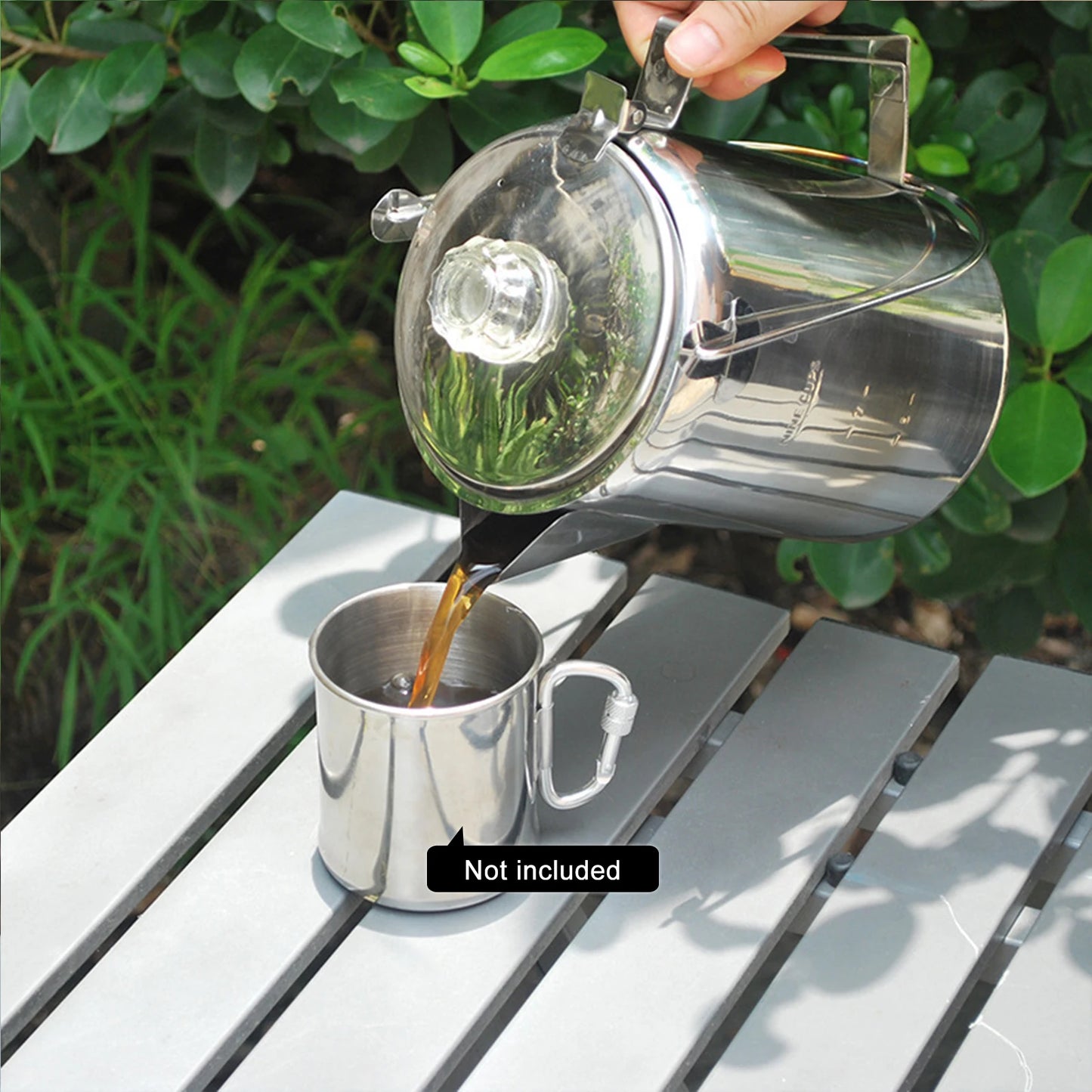 1.2L Outdoor 9 Cup Stainless Steel Percolator Coffee Pot Coffee Maker for Camping Home Kitchen