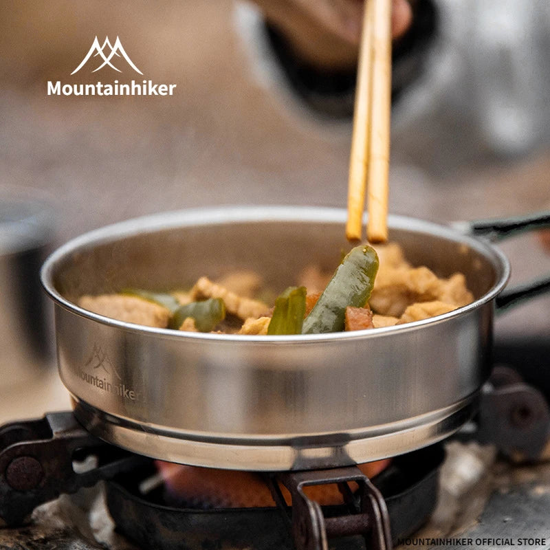 MOUNTAINHIKER 5PCS Camping Cookware 304 Stainless Steel Portable Outdoor Tableware Cookset Cooking Kit Pan Pot Hiking BBQ Picnic