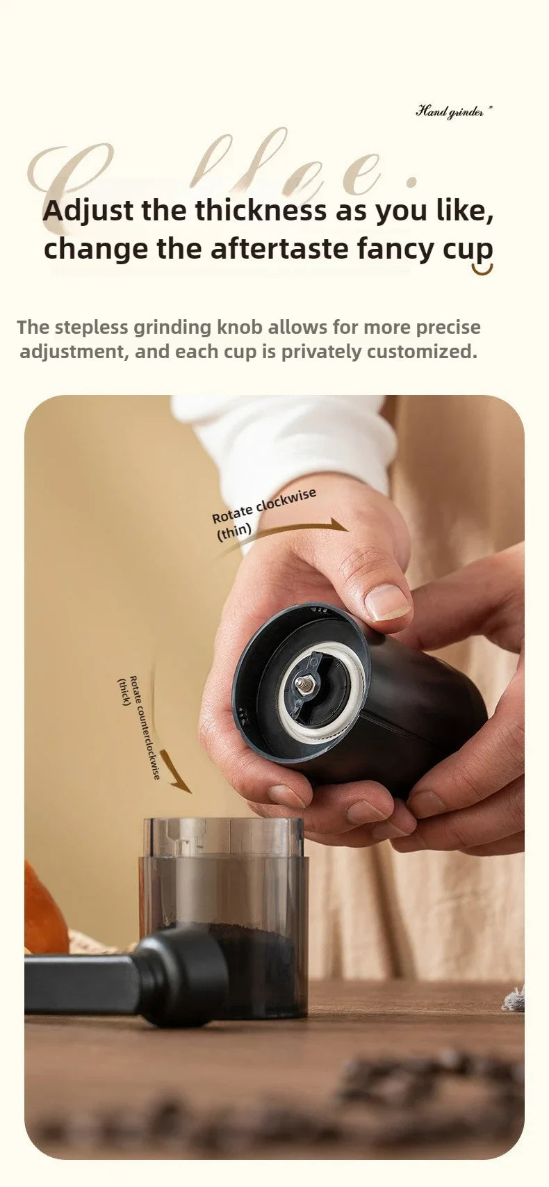 2025 New Hand Cranked Coffee Grinder Portable Adjustable Grinder Home Outdoors Travel Hand Crank Coffee Utensil